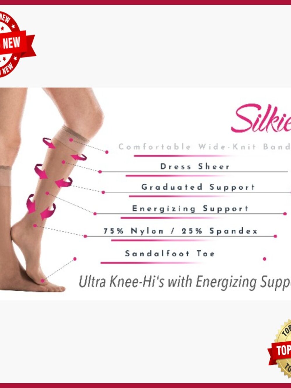 Knee Highs with Graduated Compression 6 Pair Pack Sheer Socks - Picture 6 of 7